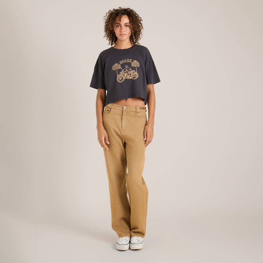 Moto Skele Boxy Crop Premium-T-Shirt - Verblasstes Schwarz