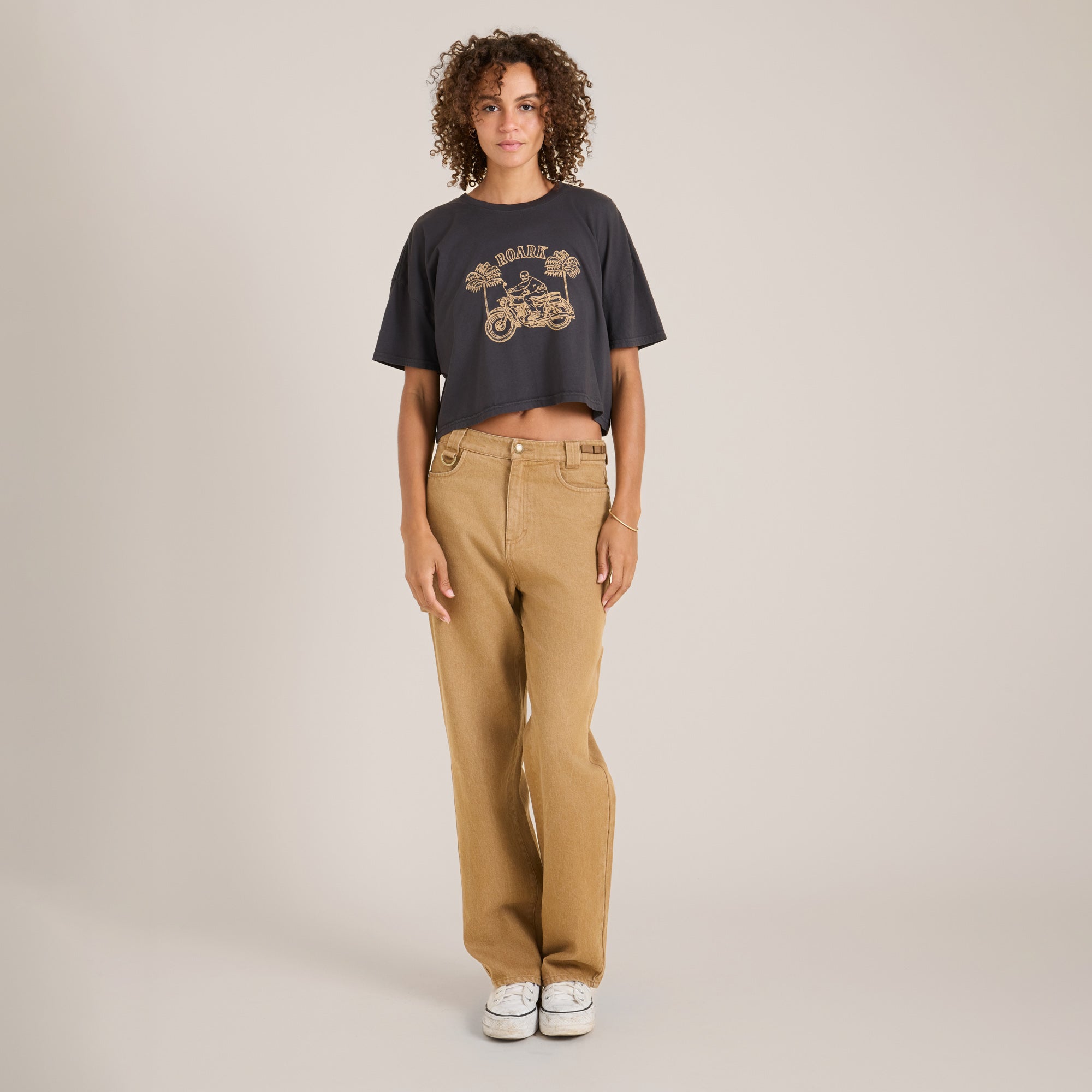 Moto Skele Boxy Crop Premium-T-Shirt - Verblasstes Schwarz