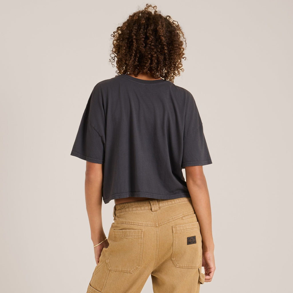 Moto Skele Boxy Crop Premium-T-Shirt - Verblasstes Schwarz
