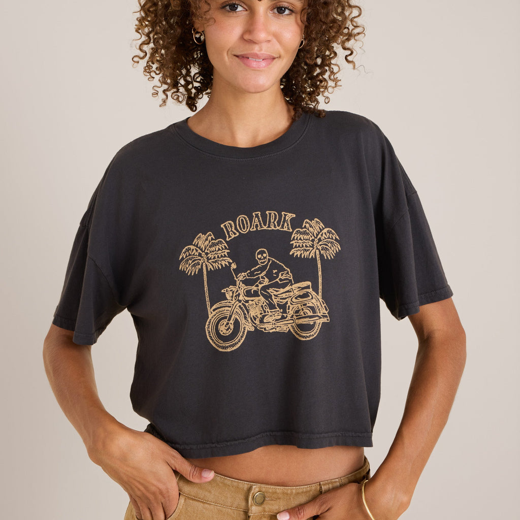 Moto Skele Boxy Crop Premium-T-Shirt - Verblasstes Schwarz