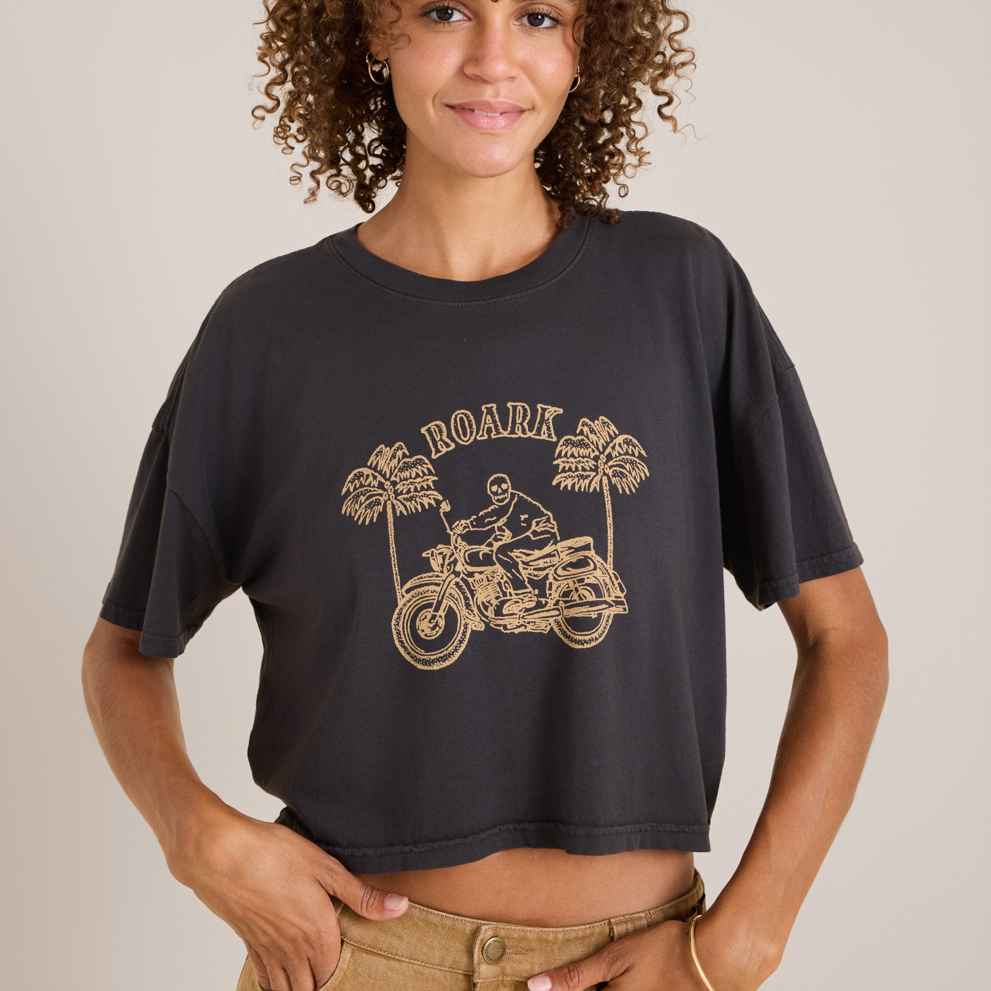 Moto Skele Boxy Crop Premium-T-Shirt - Verblasstes Schwarz