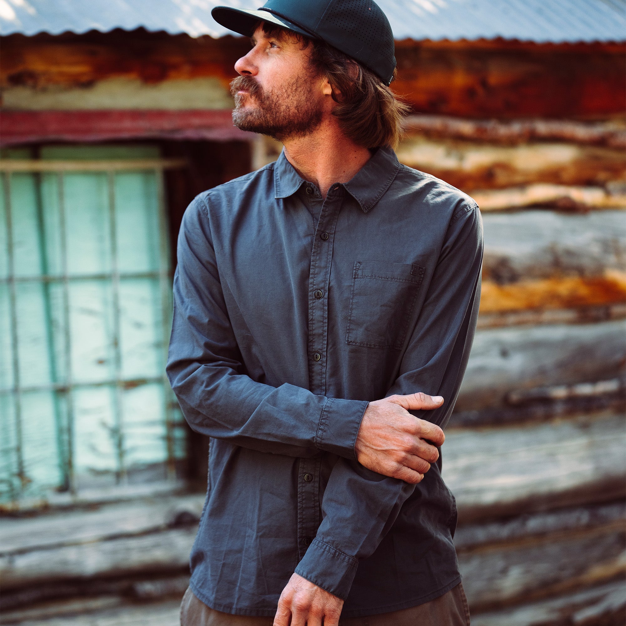 Made To Fade Langarm Button Up Shirt - Gewaschene Kohle