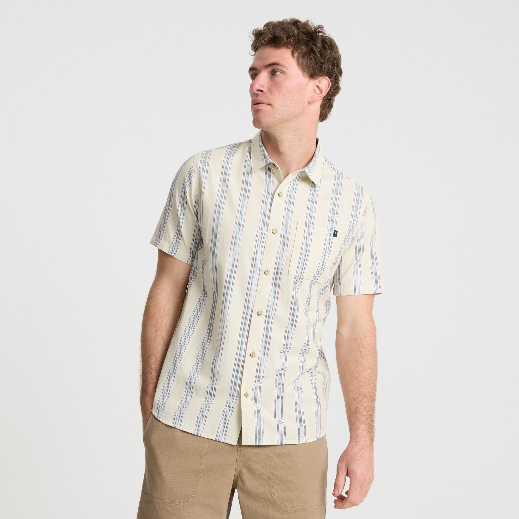 Journey Kurzarm Button Up Shirt - Stripe Seafoam (Deutsche Ausgabe)