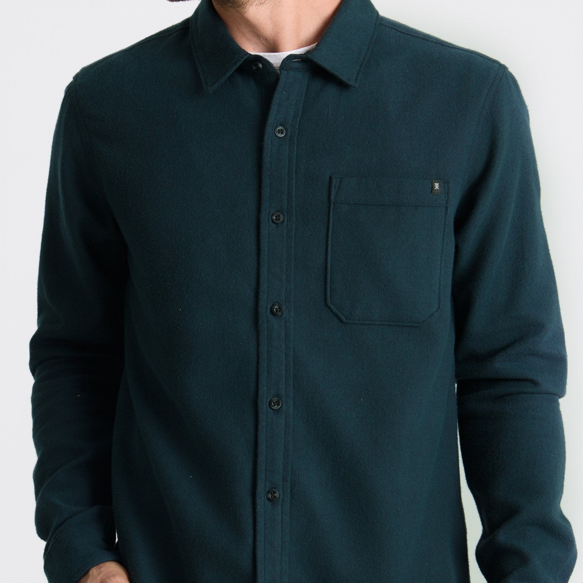 Crossroads Organic Cotton Flannel - Deep Marineblau Herringbone