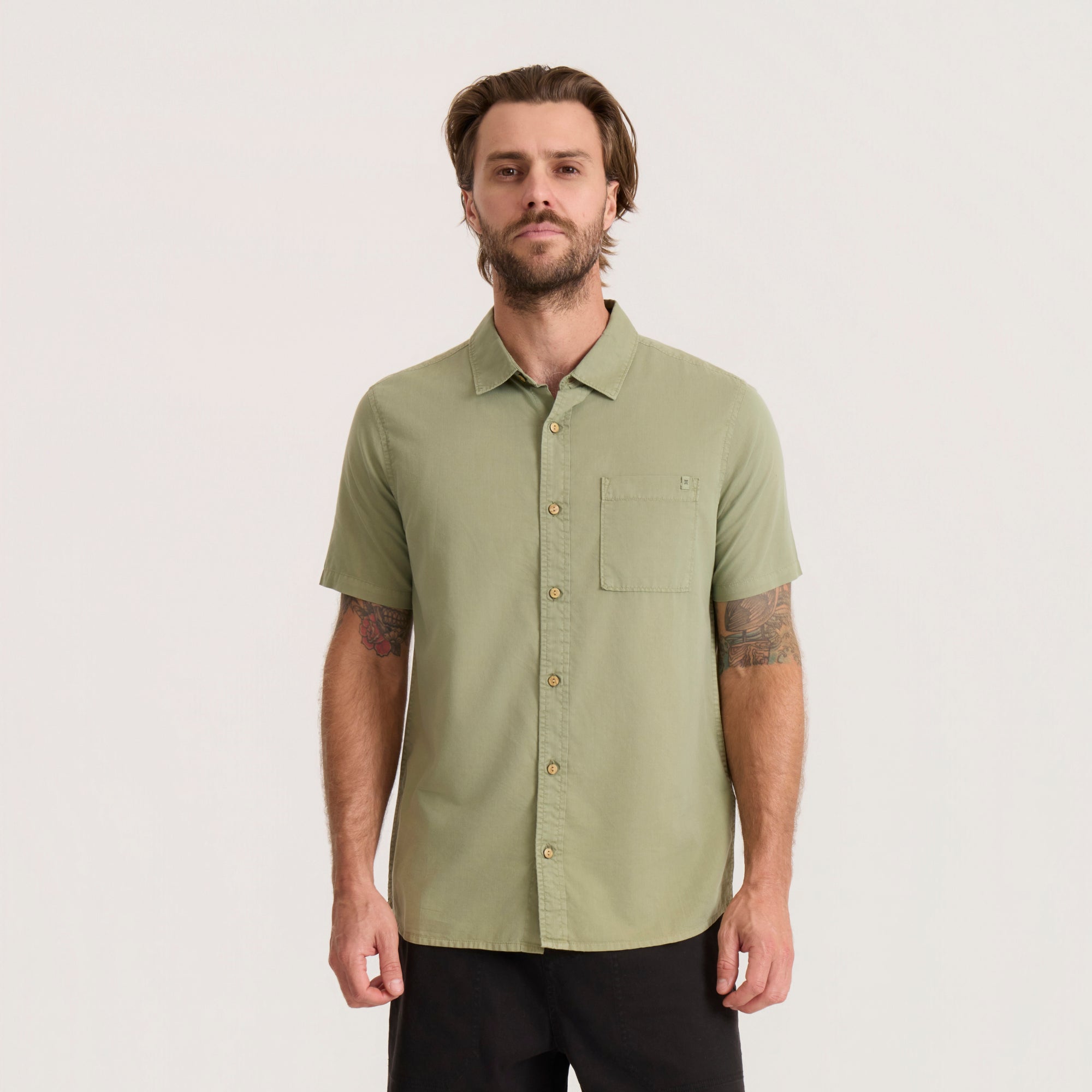 Made To Fade Kurzarm Button Up Shirt - Washed Dusty Sage (Deutsche Ausgabe)