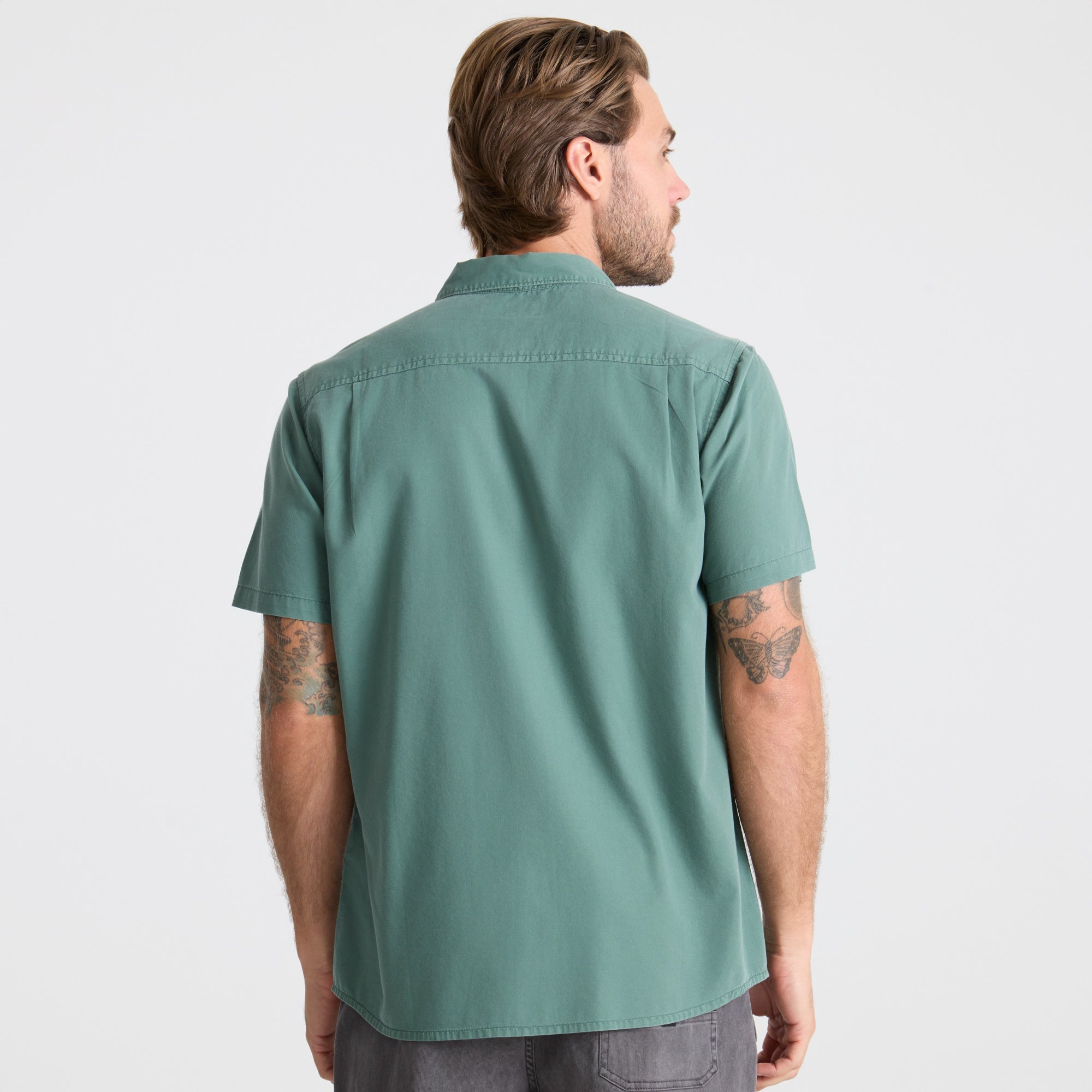 Made To Fade Kurzarm Button Up Shirt - Washed Schiefergrün (Deutsche Ausgabe)