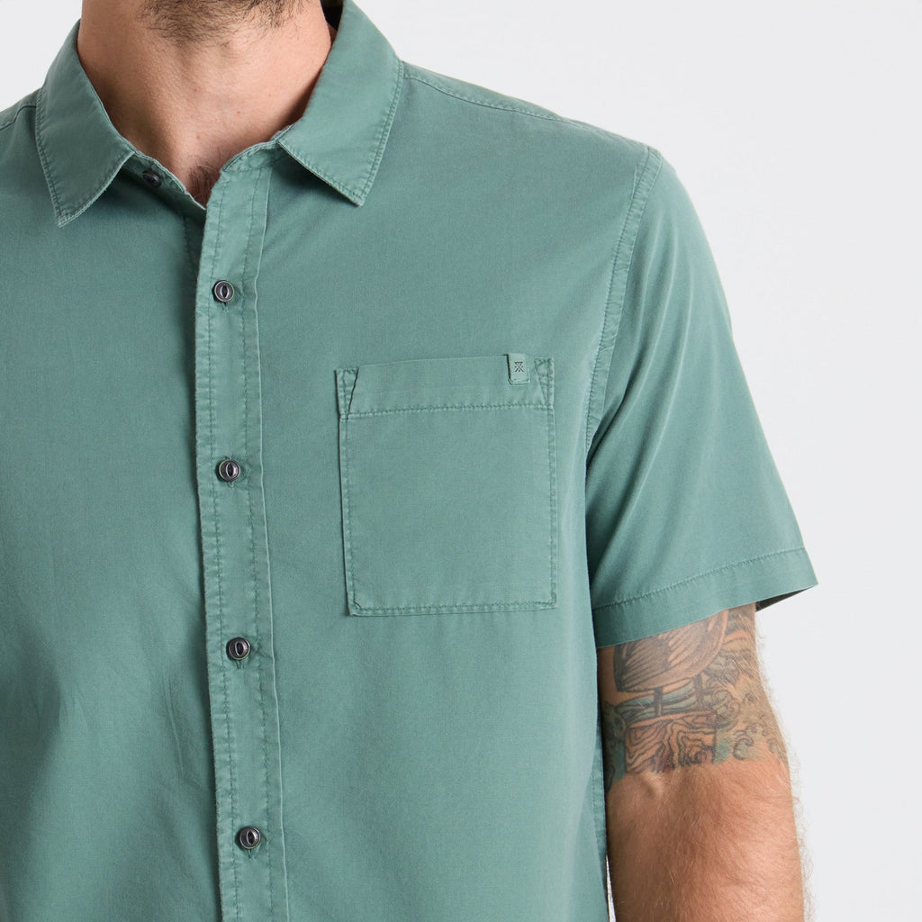 Made To Fade Kurzarm Button Up Shirt - Washed Schiefergrün (Deutsche Ausgabe)