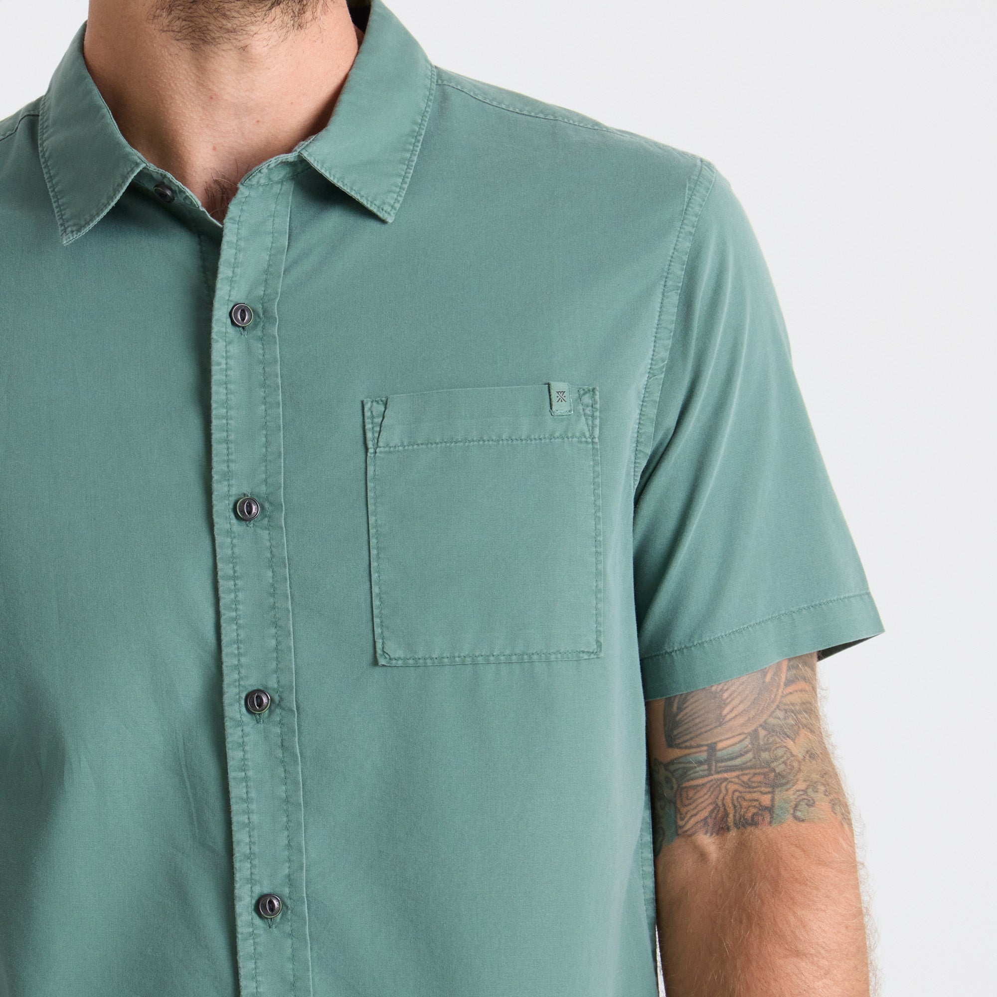 Made To Fade Kurzarm Button Up Shirt - Washed Schiefergrün (Deutsche Ausgabe)