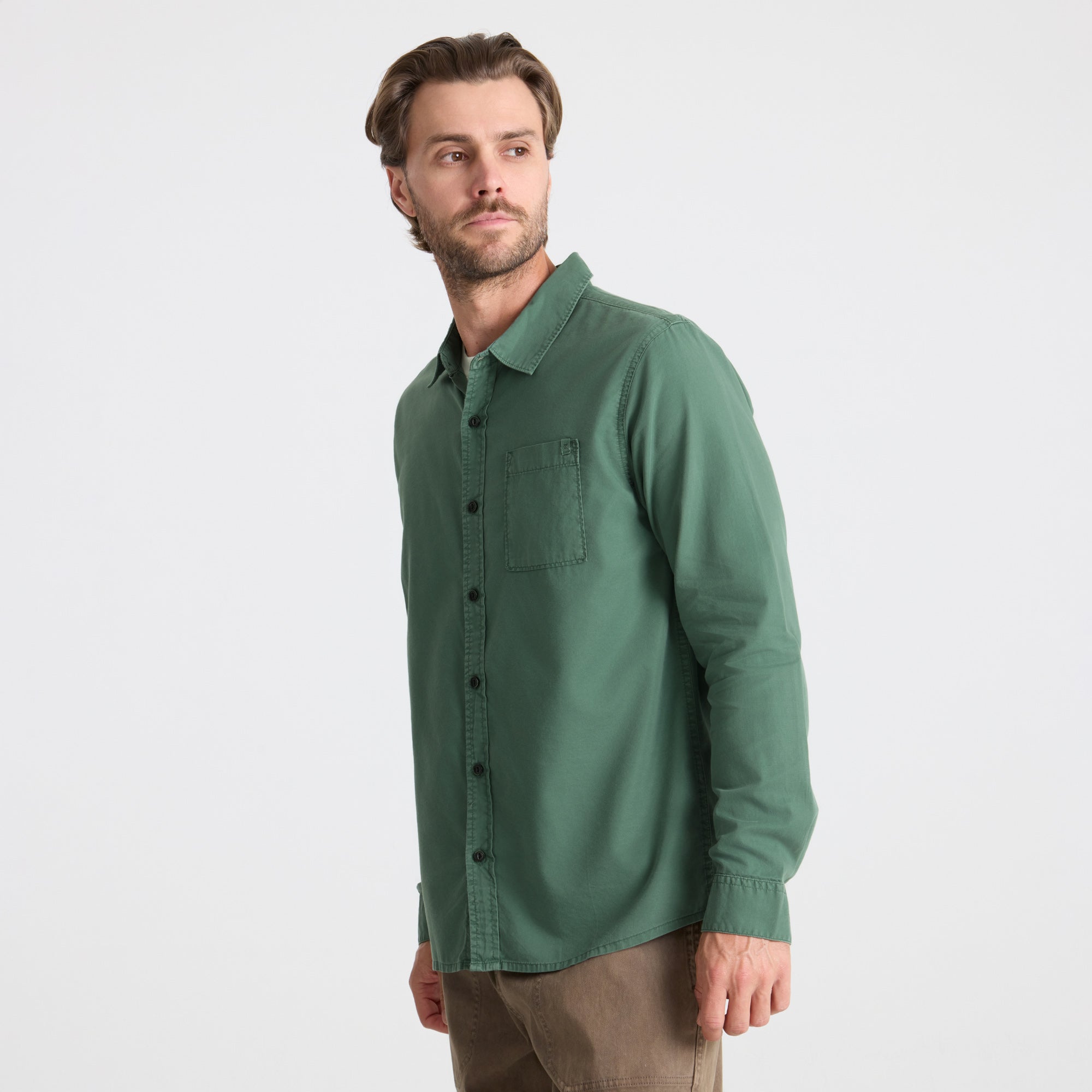 Made To Fade Langarm Button Up Shirt - Washed Schiefergrün (Deutsche Ausgabe)