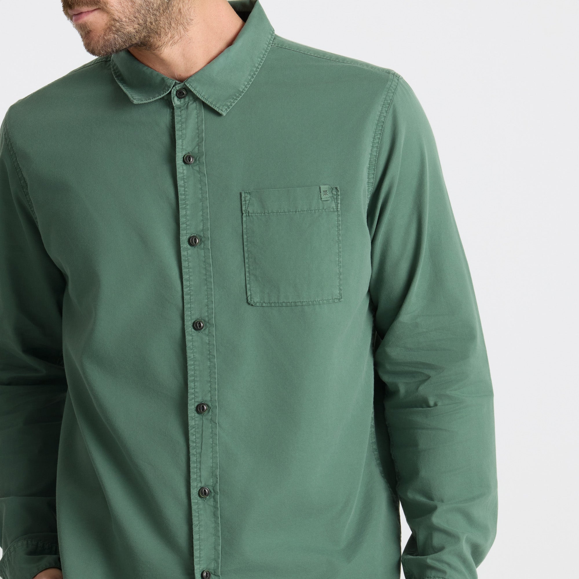 Made To Fade Langarm Button Up Shirt - Washed Schiefergrün (Deutsche Ausgabe)