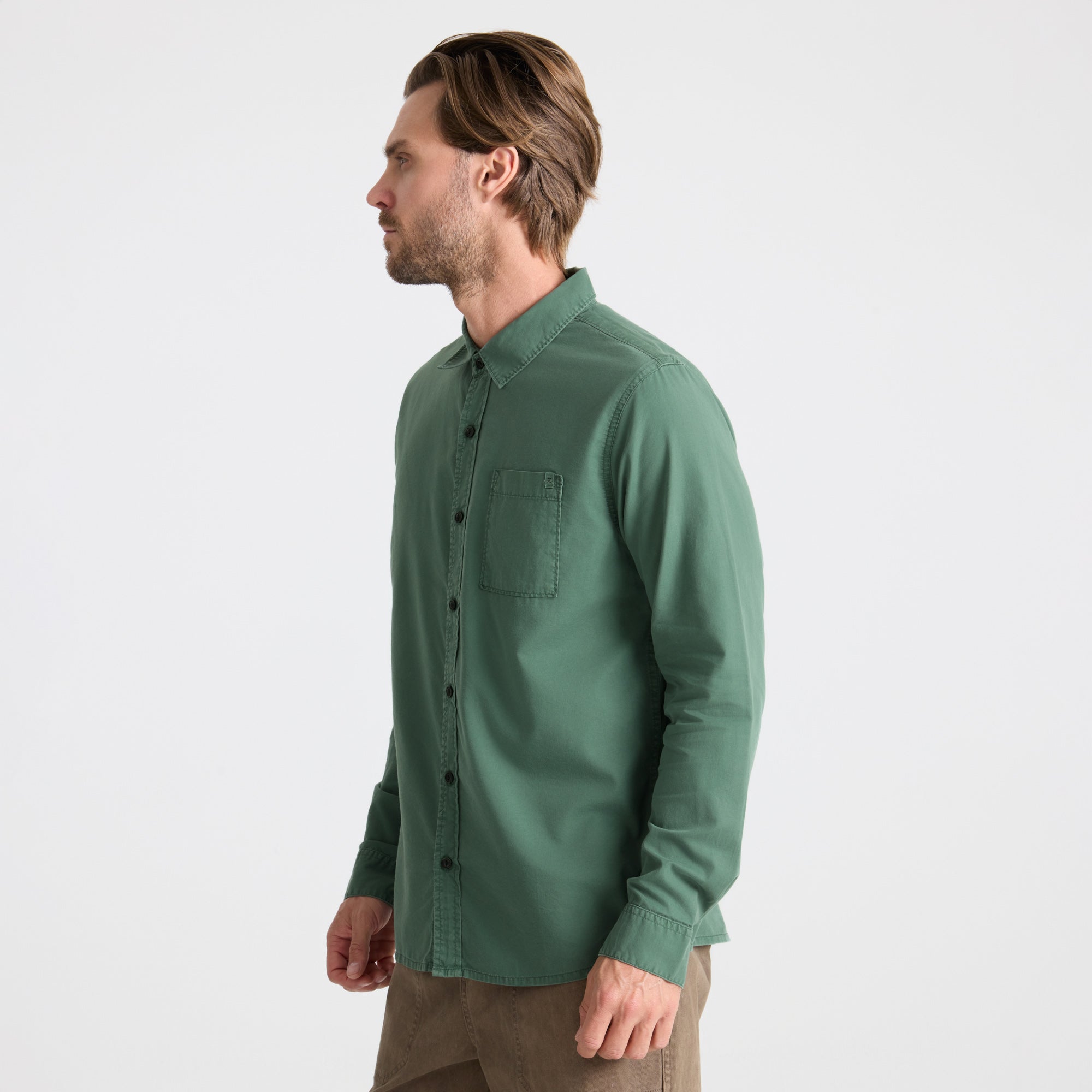 Made To Fade Langarm Button Up Shirt - Washed Schiefergrün (Deutsche Ausgabe)