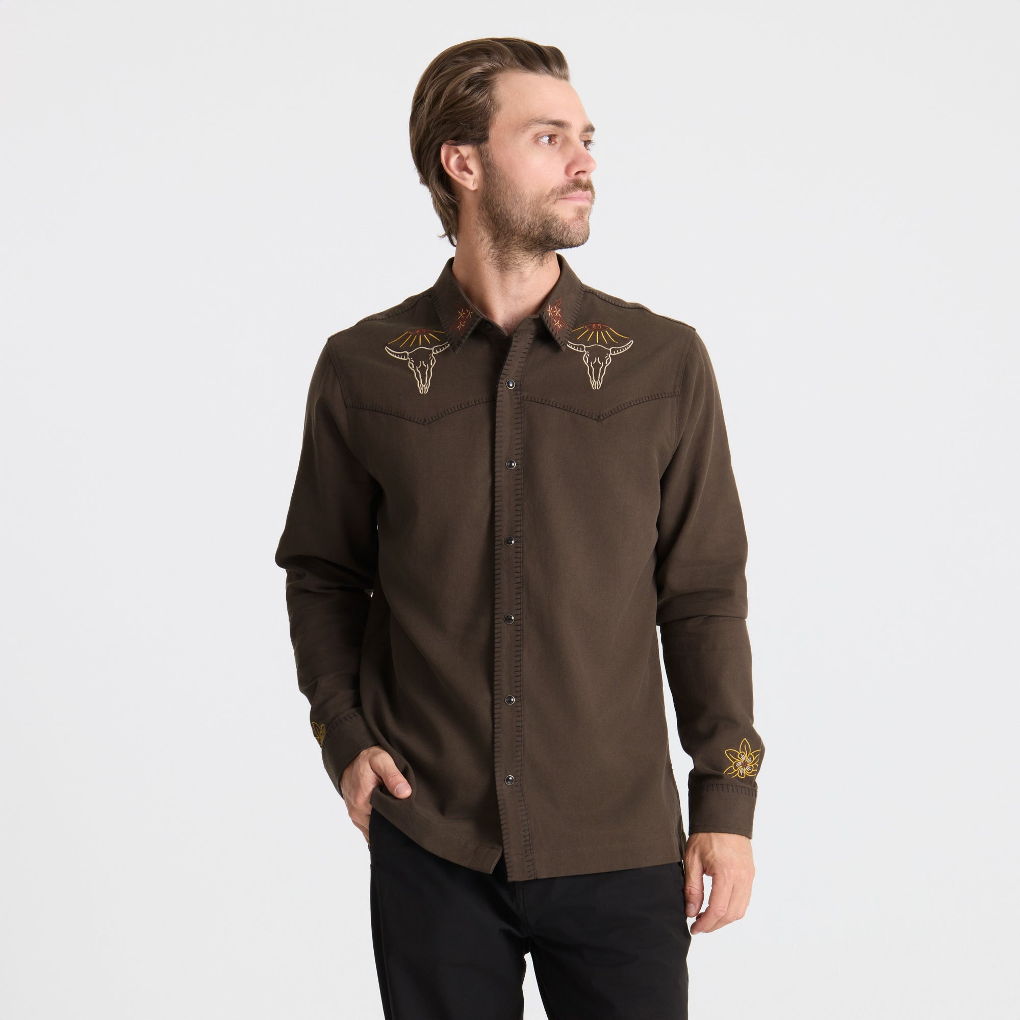 Auf dem Range Langarm Button Up Shirt - Dark Braun