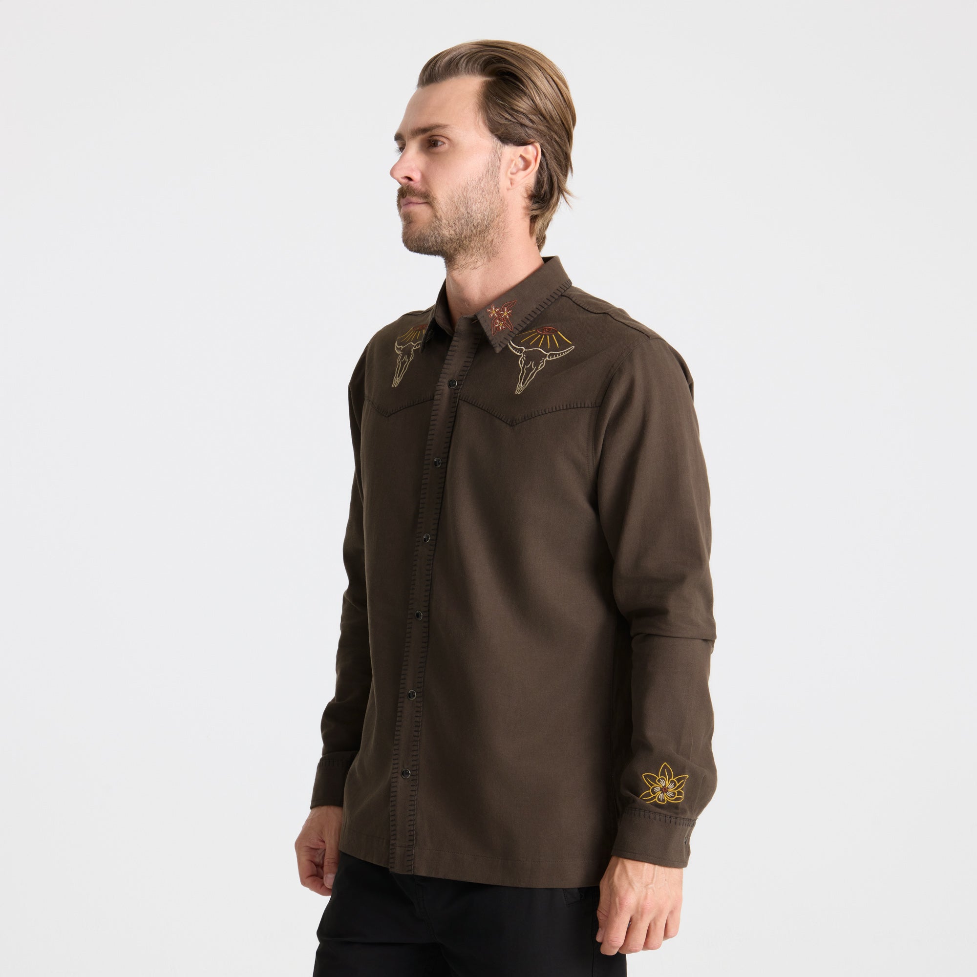 Auf dem Range Langarm Button Up Shirt - Dark Braun