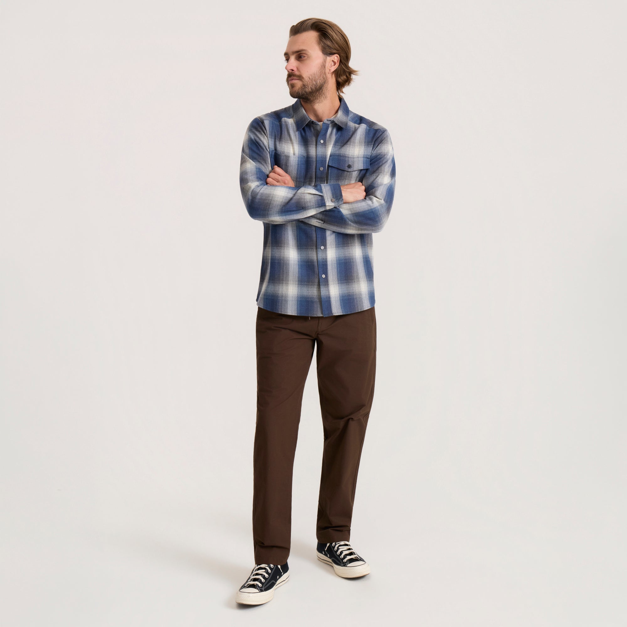 Diablo Langarm Flannel — Schiefergrau