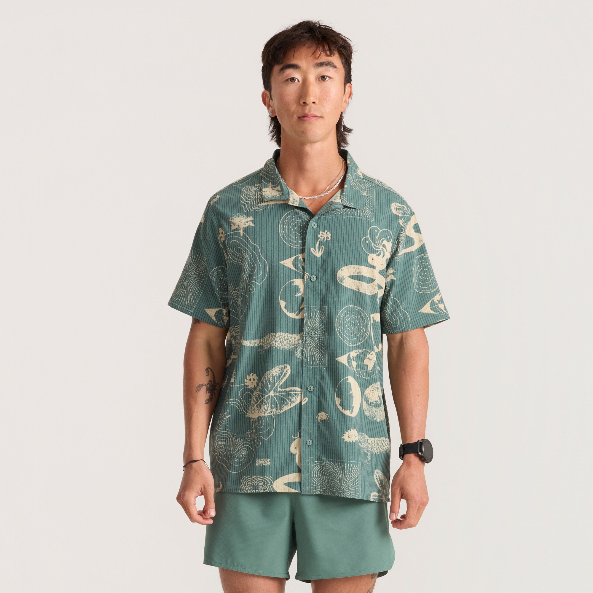 Bless Up Trail Button Up Shirt - Schiefergrün / Hellbraun