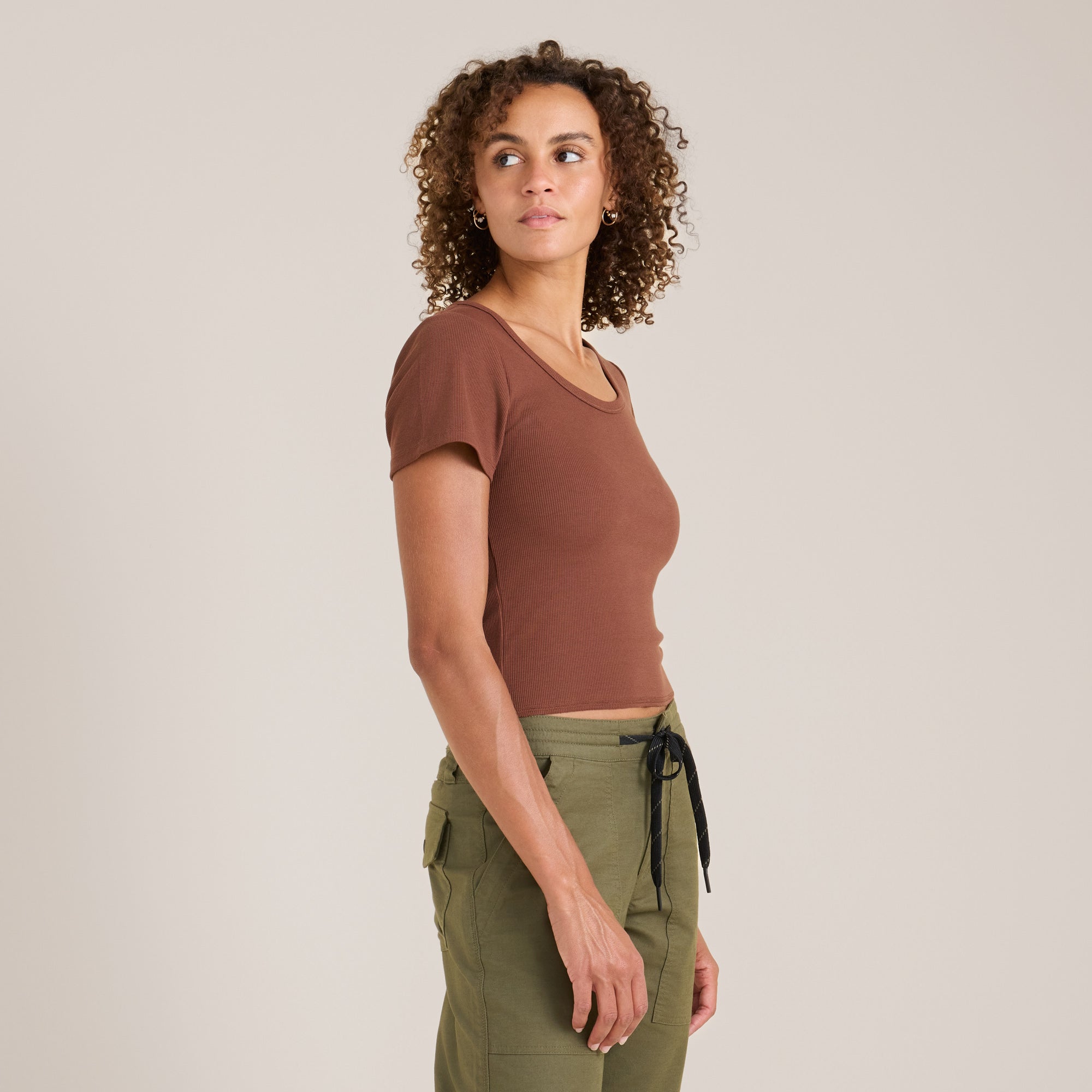 Wind getragen Kurzarm Tee - Sepia