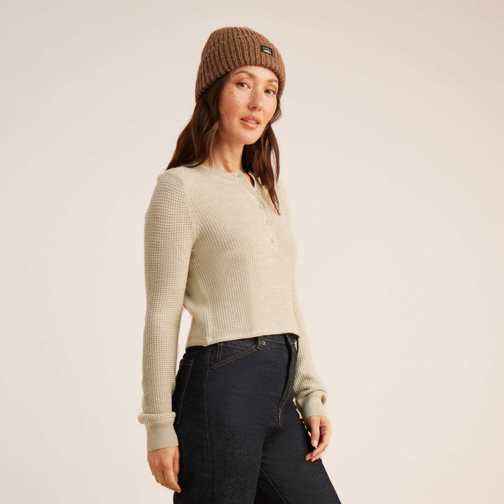 Gut abgenutzte lange Sleeve Thermal Sweater - Stein