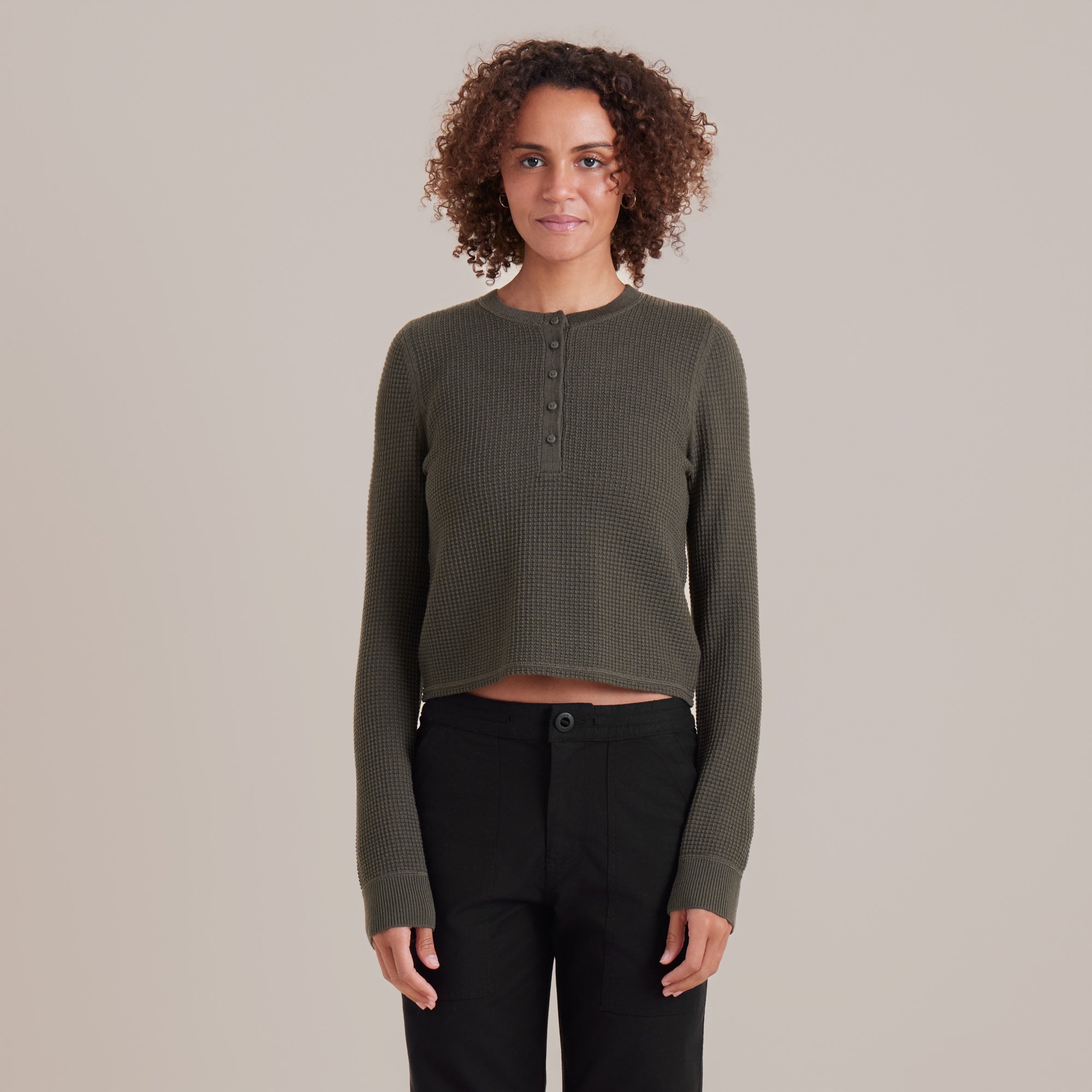 Gut abgenutzte lange Sleeve Thermal Sweater - Militär