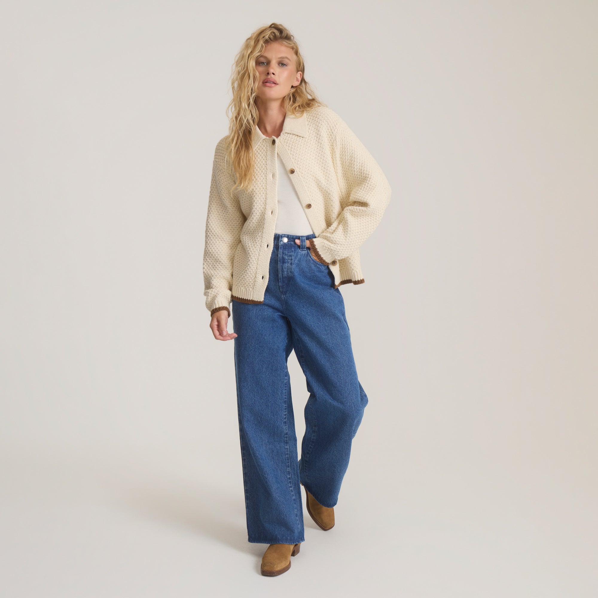 Open Roads Cardigan Langarm Sweater - Bone