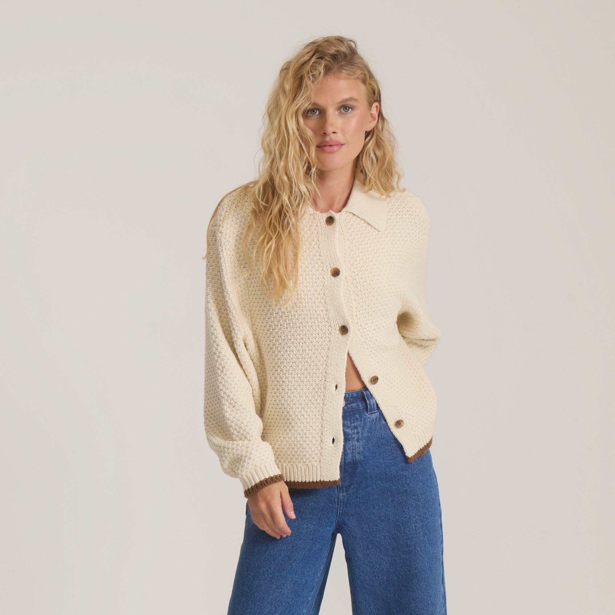 Open Roads Cardigan Langarm Sweater - Bone