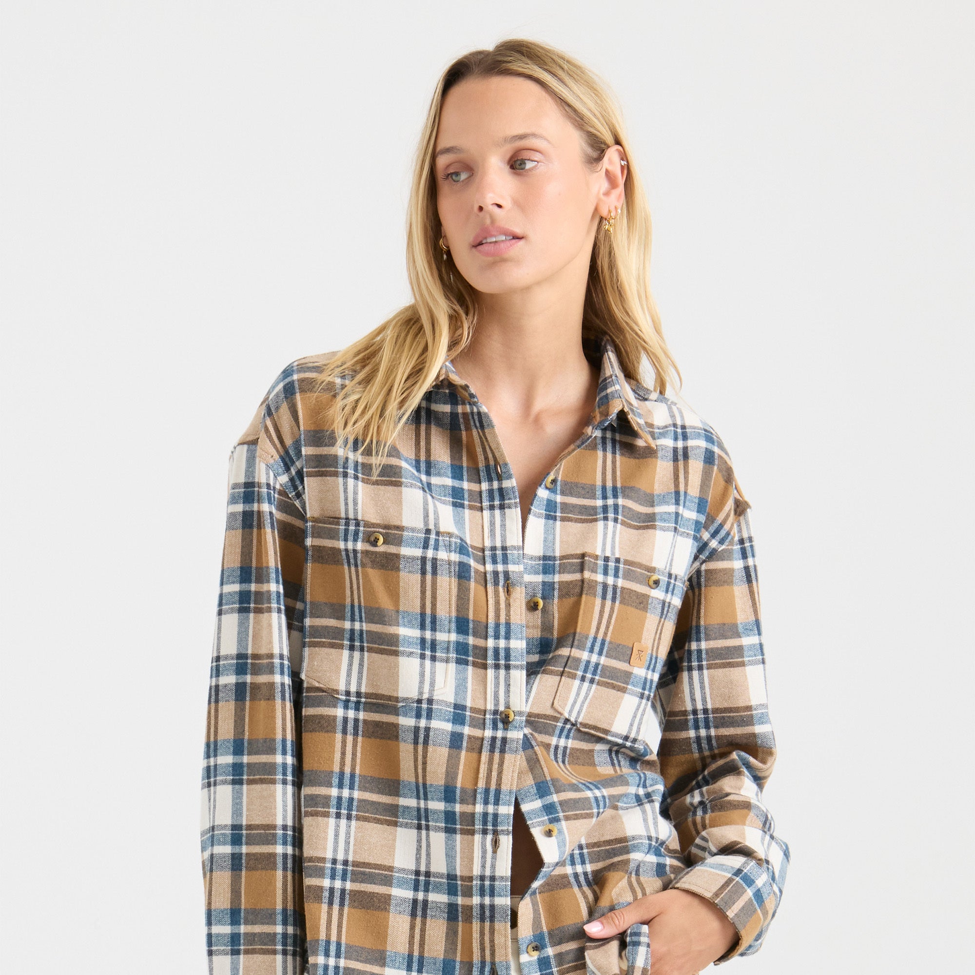 Amberley Light Langarm Flannel — Dark Khaki