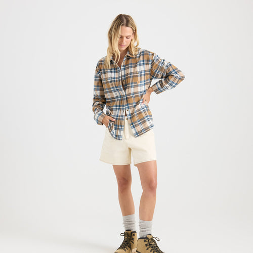 Amberley Light Langarm Flannel — Dark Khaki