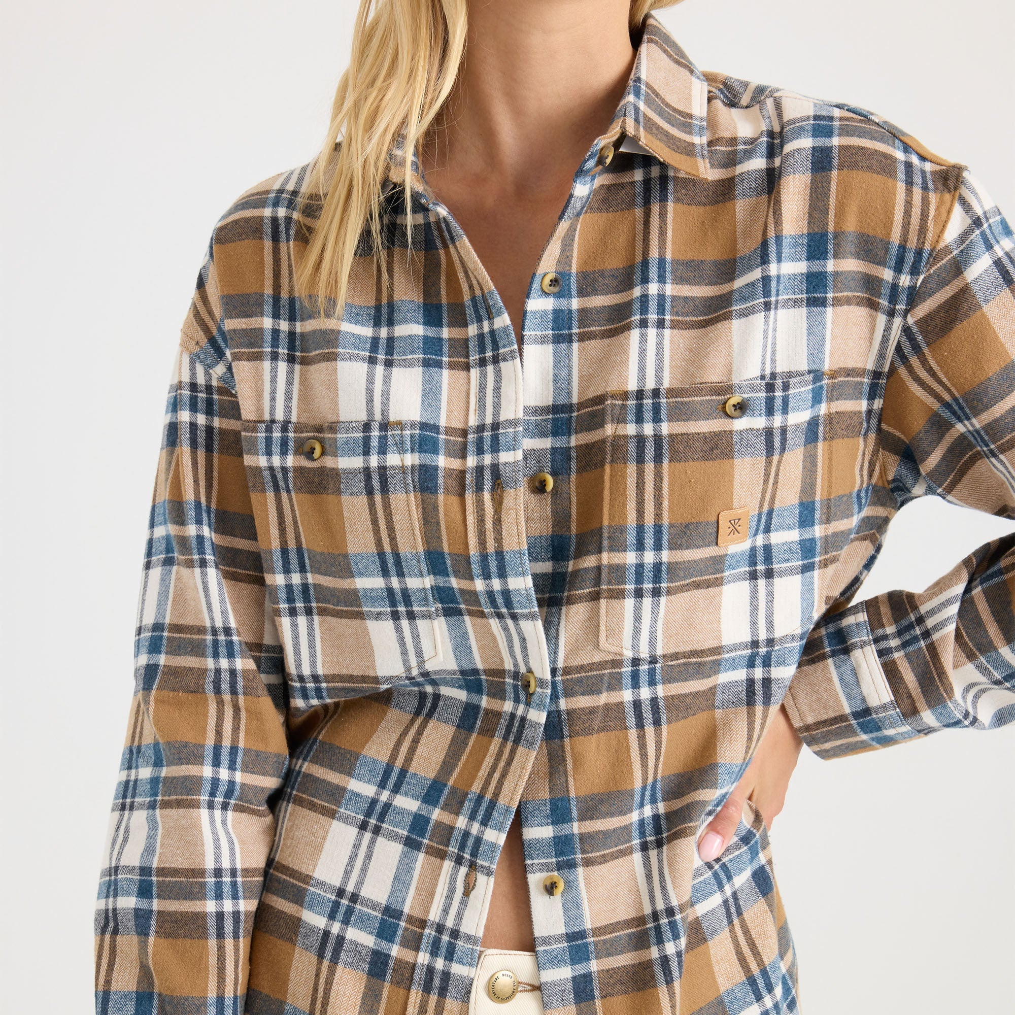 Amberley Light Langarm Flannel — Dark Khaki