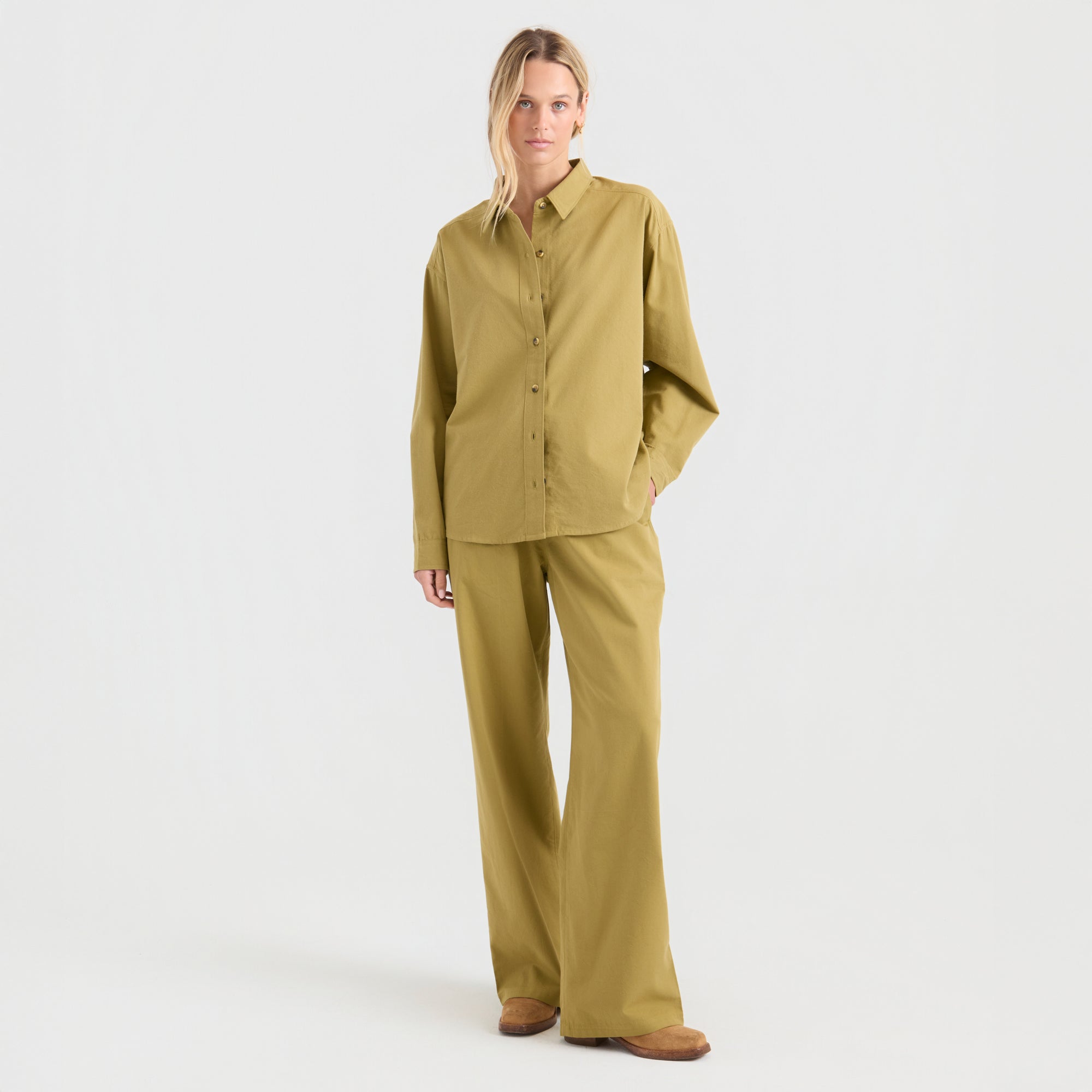 Costa Button Up Shirt - Dusty Olivgrün