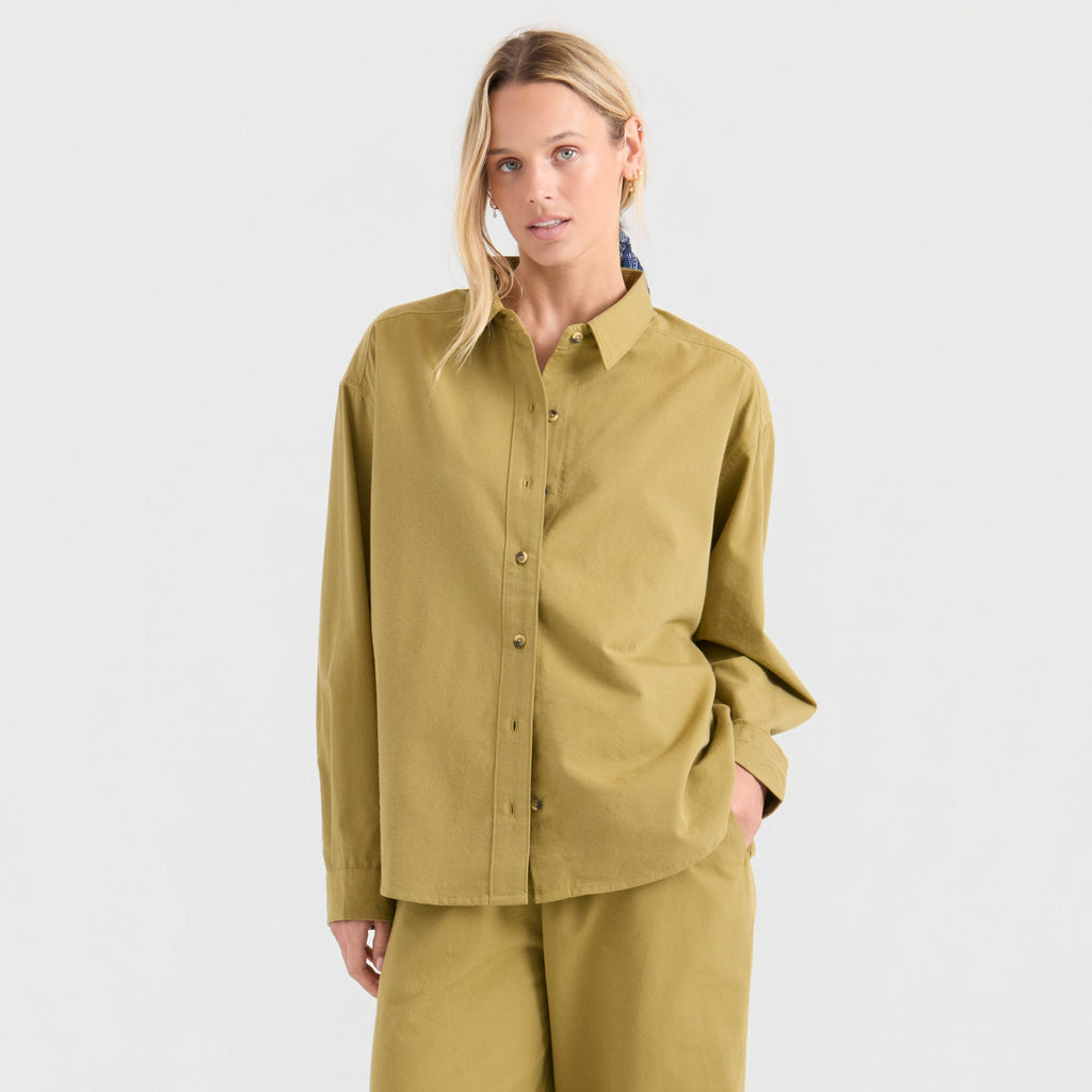 Costa Button Up Shirt - Dusty Olivgrün
