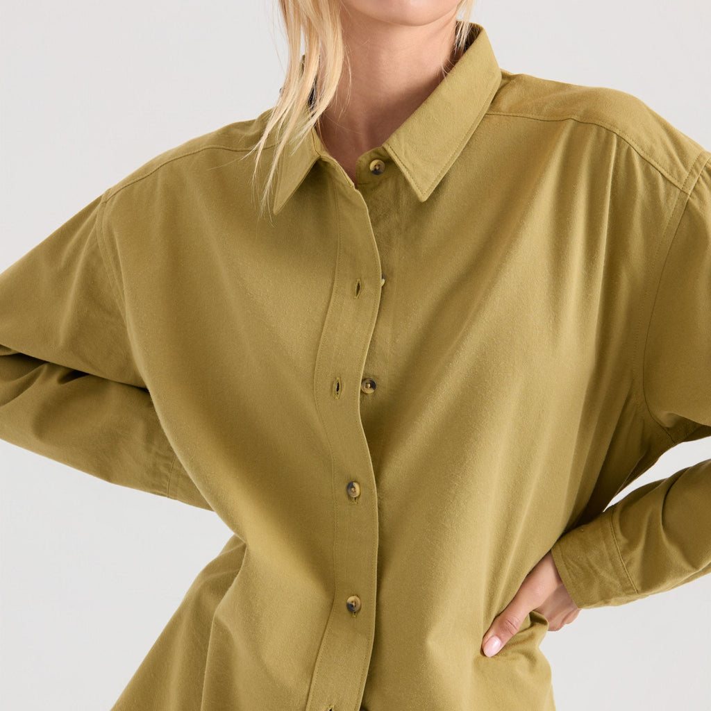 Costa Button Up Shirt - Dusty Olivgrün