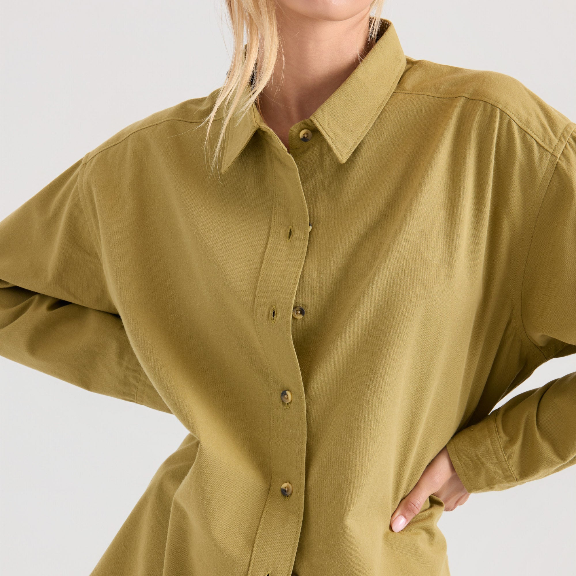 Costa Button Up Shirt - Dusty Olivgrün