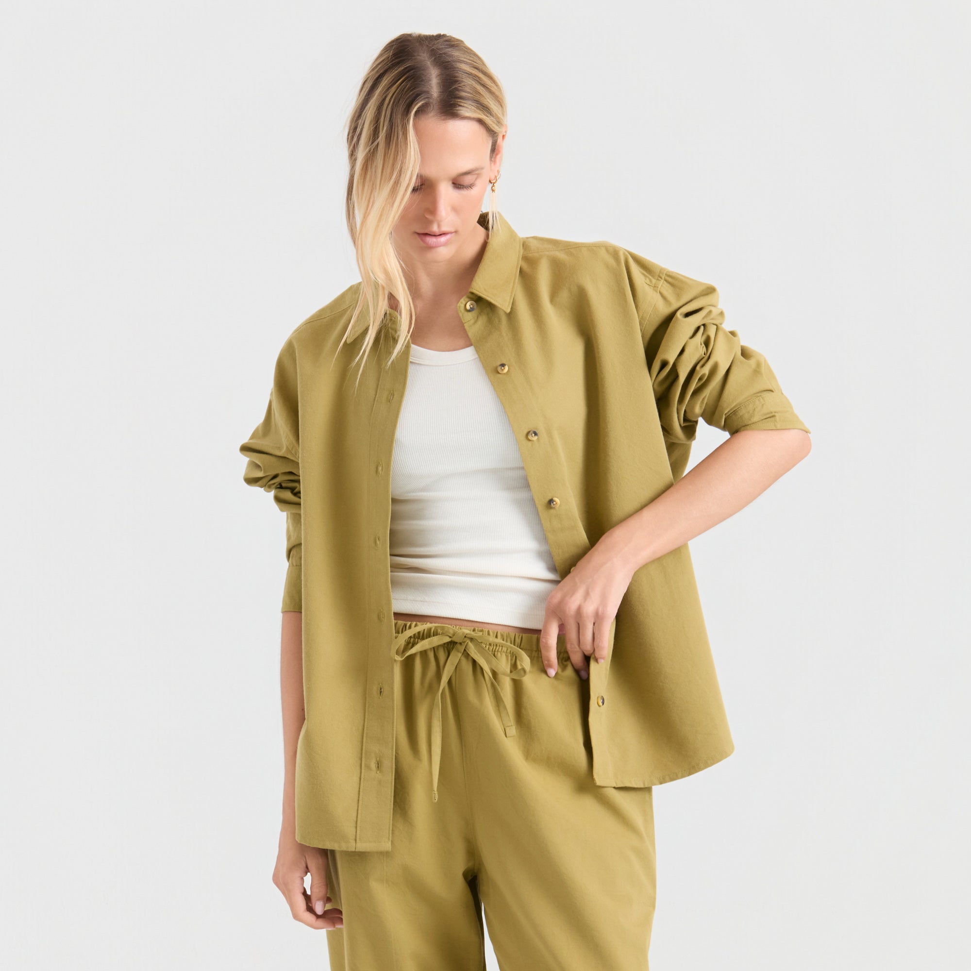 Costa Button Up Shirt - Dusty Olivgrün
